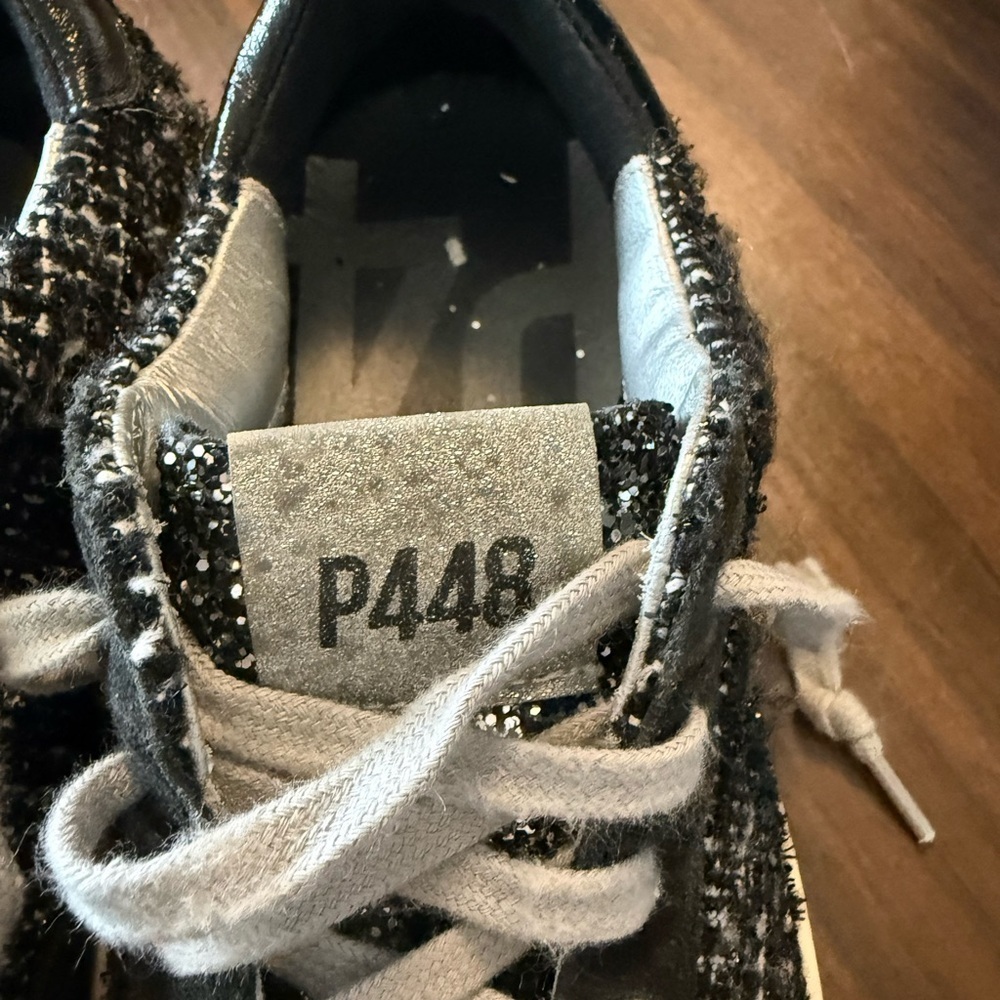 P448 Women's Black and White Tweed John Shaka Low Top - Picture 4 of 12